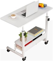 Adjustable Height Mobile Computer Desk  White