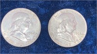 (1) 1962, (1) 1963 silver Franklin half dollars