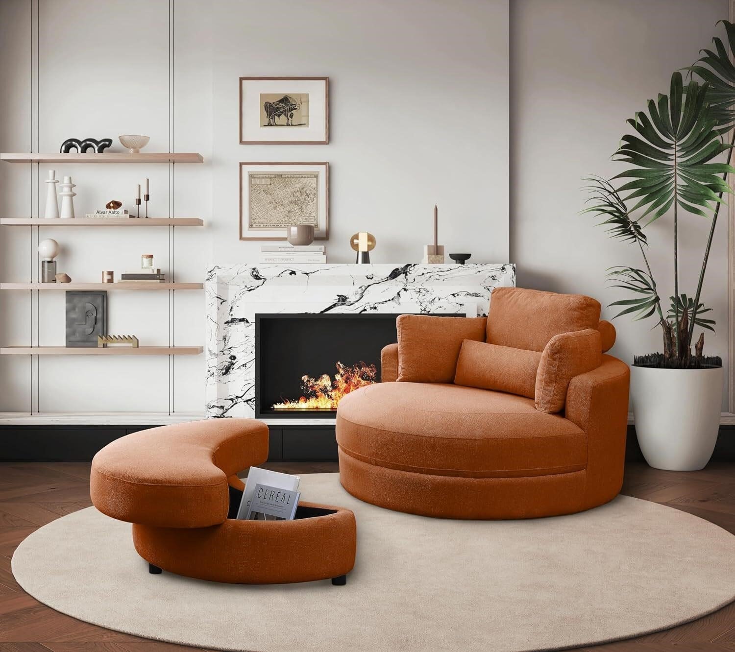 Round Accent Sofa  Swivel Chair  Orange