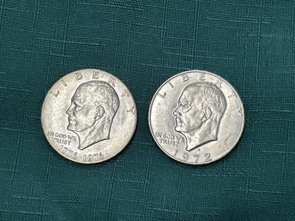 2 Eisenhower Dollar Coins-Bicentennial 1776-1976,