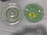 URANIUM GREEN GLASS PLATE & LEAF THEMED PLATE