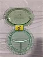 URANIUM GREEN GLASS DISH & ETCHED EDGE DIVIDED