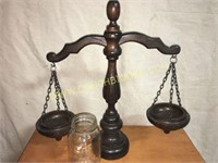 Large wooden balance scale