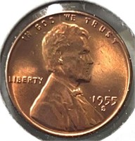1955S Lincoln Wheat Cent UNC BU RED