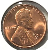 1958D Lincoln Wheat Cent UNC BU RED
