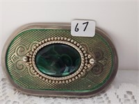 pretty vintage belt buckle with green stone