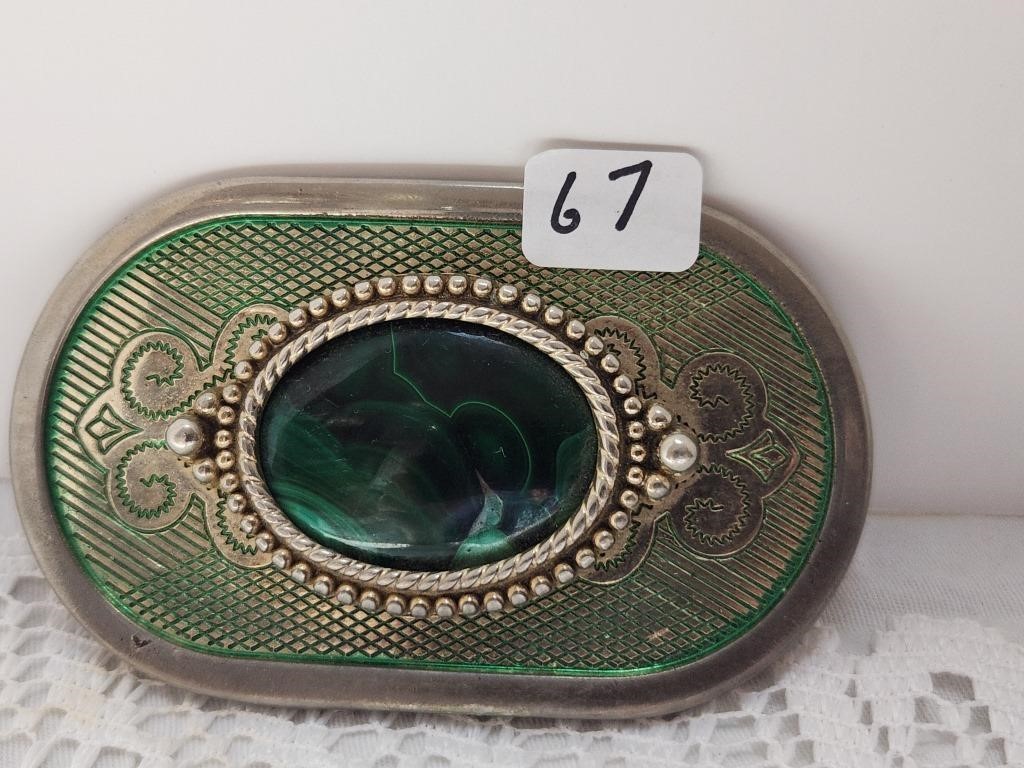pretty vintage belt buckle with green stone
