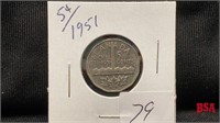 1951 5 cent Canadian coin