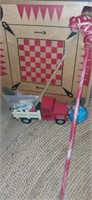 Lot with Carrom board toy truck ball and more