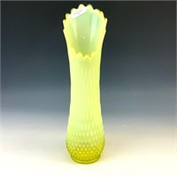 Fenton Vaseline Opal Hobnail Swung Vase