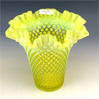 Fenton Vaseline Opal Hobnail CRE Vase