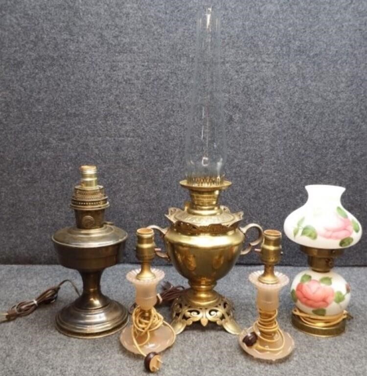 (5) Electric Glass & Oil Lamps