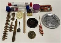 Lot Of Vintage Toy Bullets, Ash tray, flags, and