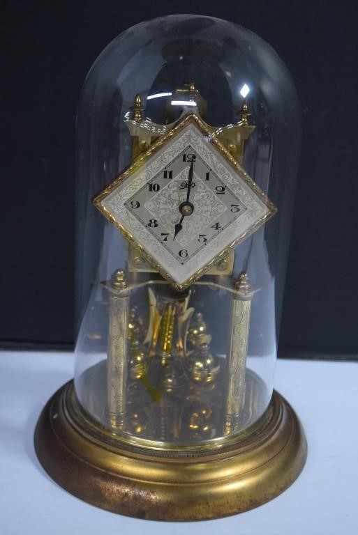 Vtg. Glass Dome All Metal Schatz Anniversary Clock