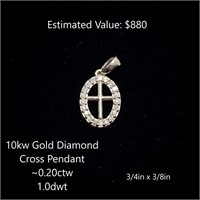 10kt Diamond Cross Pendant, ~0.20ctw, 1.dwt