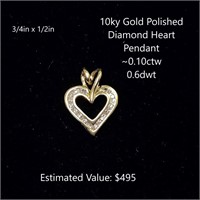 10kt Polished Diamond Heart Pendant, ~0.10ctw