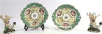 PAIR OF GREEN PLATES AND PAIR OF VASES