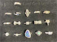 Lot of 16 Sterling Silver Estate Rings