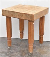 Solid Top Butcher Block Rolling Island Table