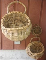 Three Wicker Wall Hanging Baskets 5" - 10" - 14"