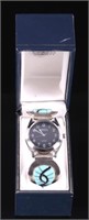 Zuni Signed Turquoise Stainless Steel Watch