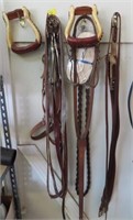 COLLECTION OF HORSE TACK: LEAD LINES, STIRRUPS, BR