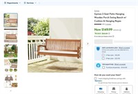 N7115  Gymax Porch Swing Bench w/ Cushion - 2-Seat