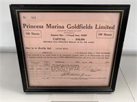 Share Certificate Princess Marina Goldfields 1935