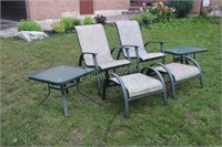 Patio High Back Chairs, Ottoman & Glass Tables