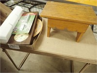 Weather Station, Bread Plate, Wood Stool-