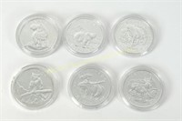 RCM SIX WILDLIFE SERIES FINE SILVER 1 OZ $5 COINS