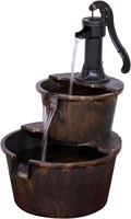 Outdoor 2-Tiered Barrel and Pump Water Fountain