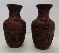 Two Vintage Cinnebar 6.5" Vases From China