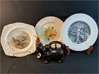 3 Display Plate 7"-8" with hand decorated hippo