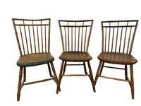 Three Windor plank seat birdcage chairs
