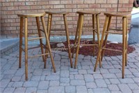 Four Solid Wood Stools with Foot Rest Bar