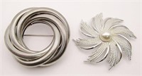 2-VINTAGE SILVER TONED BROOCHES: SARAH COVENTRY