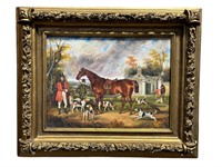 Oil on Board "The Fox Hunt Meeting" Signed G. Roy