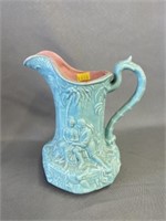 Majolica Ware Hand-Holding Pattern Pitcher