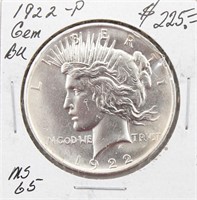 1922-P Silver Peace Dollar Coin BU