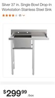 Silver 37" Single Workstation Stainless Steel Sink