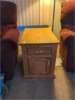 Solid wood end table on wheels with storage and