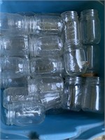 Tote of Name Brand Pint Size Canning Jars