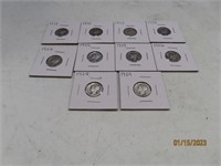 (10) 1920era Mercury Silver Dimes sleeved