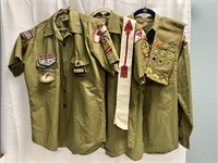 3 Vintage Boy Scout Uniforms, Merit Badge Sash & O