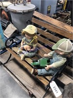 Doll bench(19"), John Deere boy and girl dolls