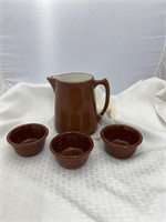 Redware Pitcher some chips & Redware Bowls