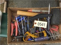 BOX OF HAMMERS AND SCREWDRIVERS