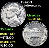 1947-d Jefferson Nickel 5c Grades GEM++ 5fs