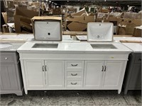 73” White Double Bowl Vanity W/ Grey Swirl Stone